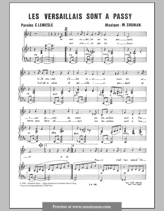 Les Versaillais Sont À Passy: Para vocais e piano by Mort Shuman