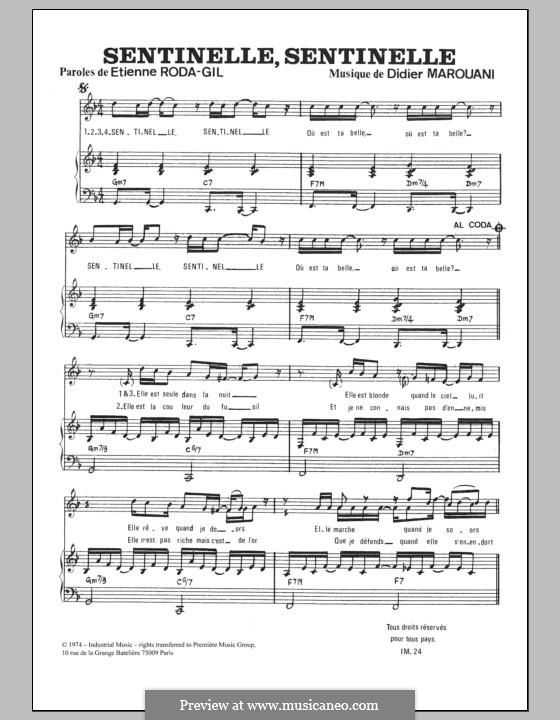 Sentinel Music Notes Sentinelle, Sentinelle por D. Marouani - Partituras on músicaNeo