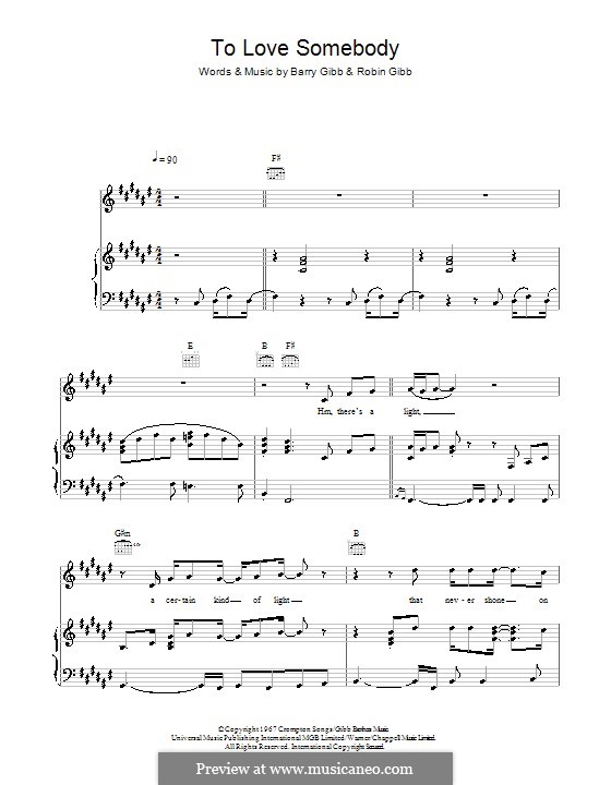 To Love Somebody (The Bee Gees): Para vocais e piano (ou Guitarra) by Barry Gibb, Robin Gibb