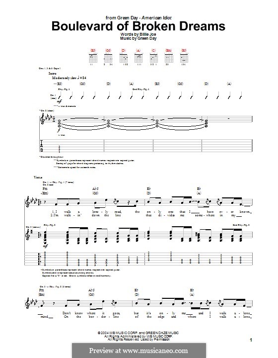 Boulevard of Broken Dreams (Green Day): Para guitarra com guia by Billie Joe Armstrong, Tré Cool, Michael Pritchard