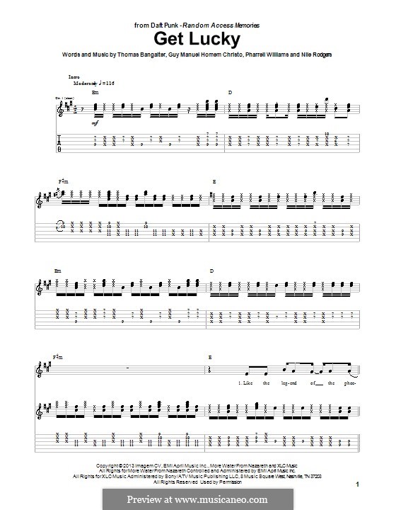 Get Lucky (Daft Punk featuring Pharrell Williams): Para guitarra com guia by Nile Rodgers, Pharrell Williams, Thomas Bangalter, Guy-Manuel de Homem-Christo