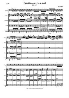 Concerto for Fagotto and Strings in A Minor, RV 497: Score, parts by Antonio Vivaldi