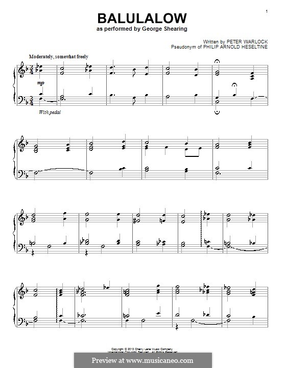 Balulalow: Para Piano by Peter Warlock