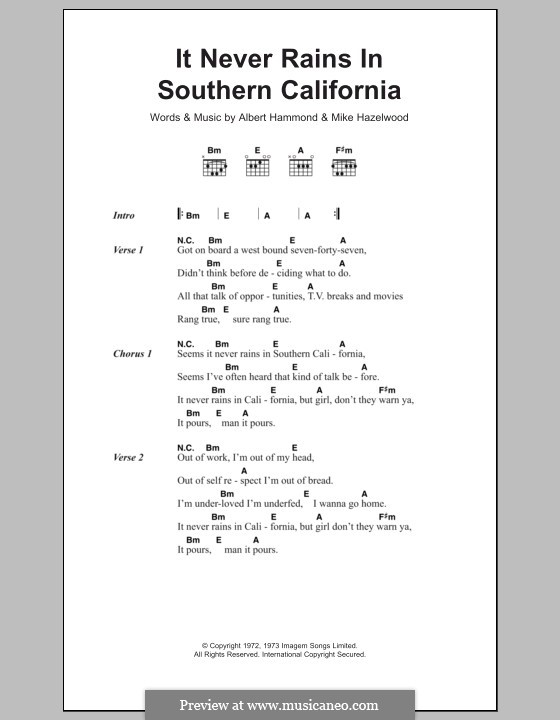 It Never Rains (In Southern California): Letras e Acordes by Albert Hammond, Mike Hazelwood