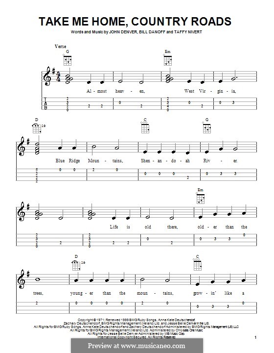Take Me Home, Country Roads por B. Danoff, J. Denver, T. Nivert em