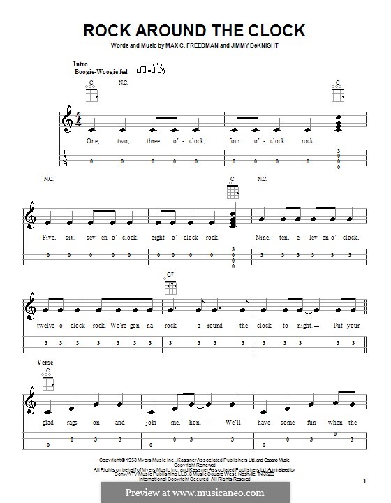Rock Around the Clock (Bill Haley and His Comets): para ukulele by Jimmy DeKnight, Max C. Freedman