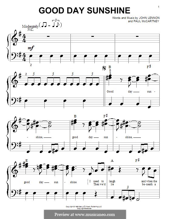 Good Day Sunshine (The Beatles): Para Piano by John Lennon, Paul McCartney