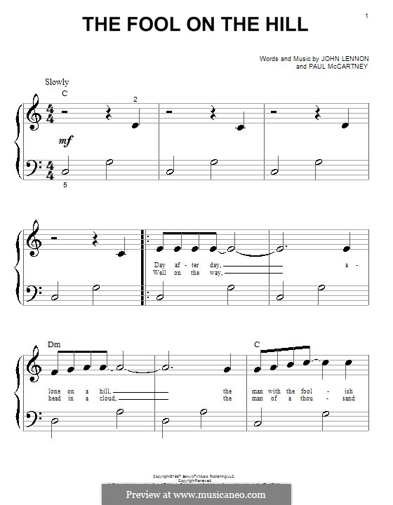 The Fool on the Hill (The Beatles): Para Piano by John Lennon, Paul McCartney