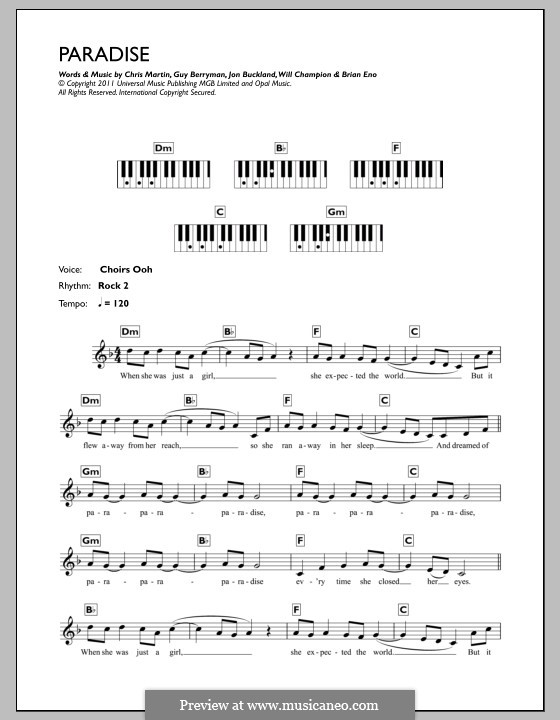 Paradise (Coldplay): para teclado by Brian Eno, Chris Martin, Guy Berryman, Jonny Buckland, Will Champion