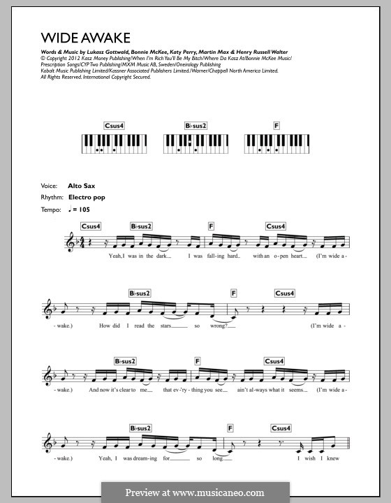 Wide Awake: para teclado by Bonnie McKee, Katy Perry, Lukas Gottwald, Max Martin, Henry Russell Walter