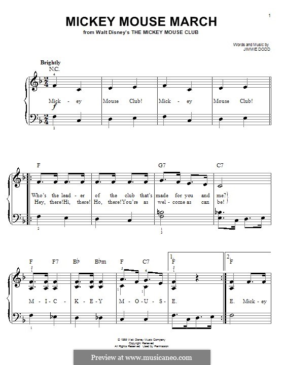 Mickey Mouse March (from The Mickey Mouse Club): For easy piano with lyrics by Jimmie Dodd