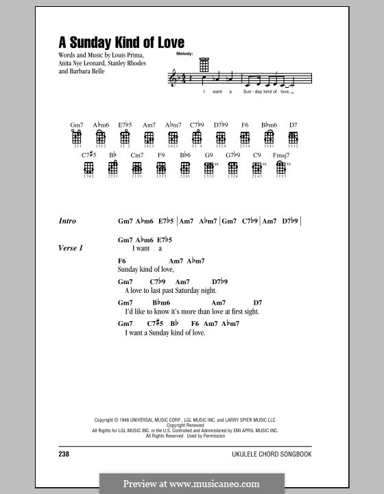 A Sunday Kind of Love: para ukulele by Anita Leonard, Barbara Belle, Louis Prima, Stan Rhodes
