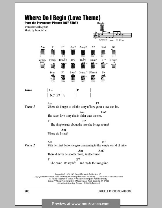 Where Do I Begin (Theme from Love Story): para ukulele by Francis Lai