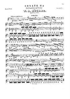 Sonata for Violin and Piano No.4 in G Major, K.9: partitura, parte solo by Wolfgang Amadeus Mozart
