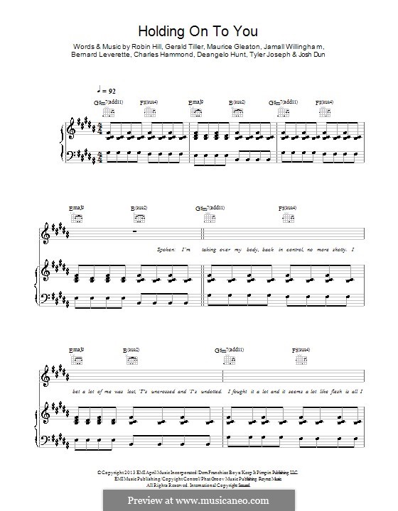 Holding on to You (twenty one pilots): Para vocais e piano (ou Guitarra) by Bernard Leverette, Charles Hammond, Deangelo Hunt, Gerald Tiller, Jamall Willingham, Josh Dun, Maurice Gleaton, Robin Hill, Tyler Joseph