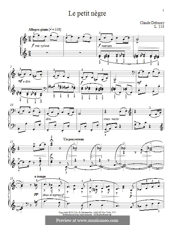 Le petit nègre (The Little Negro), L.114: Para Piano by Claude Debussy