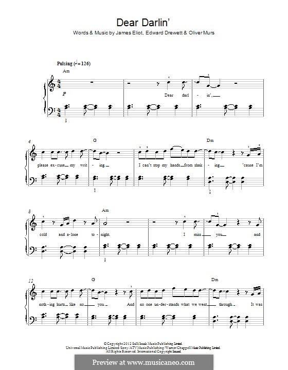 Dear Darlin': Para Piano by Ed Drewett, James Eliot, Olly Murs