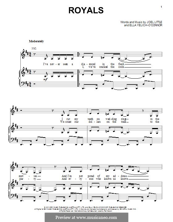 Royals (Lorde): Para vocais e piano (ou Guitarra) by Ella Yelich-O'Connor, Joel Little