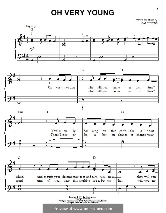 Oh Very Young: Para Piano by Cat Stevens