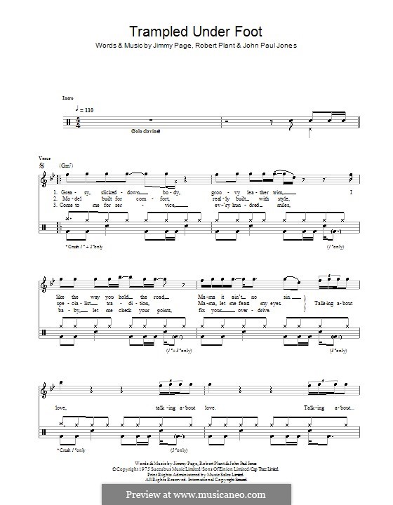 Trampled Underfoot (Led Zeppelin): For percussion by John Paul Jones, Jimmy Page, Robert Plant