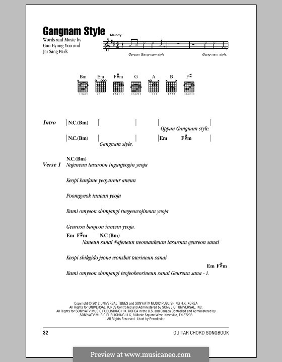 Vocal-instrumental version: Letras e Acordes by Gun Hyung Yoo, PSY