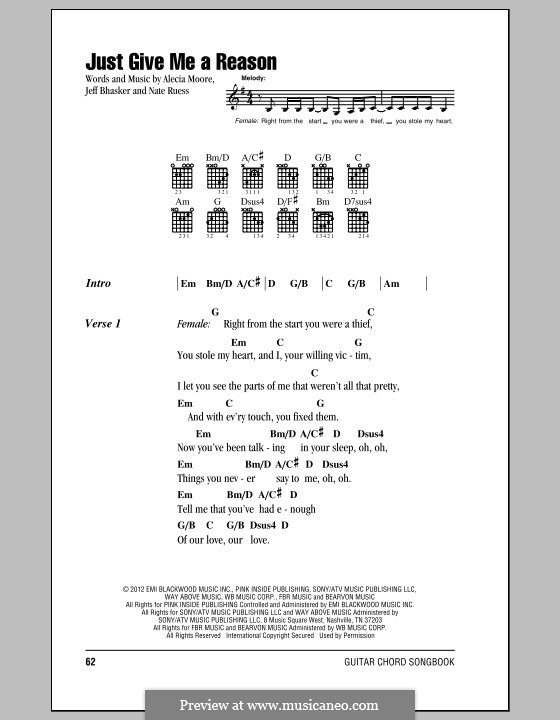 Just Give Me a Reason (Pink): Letras e Acordes by Alecia Moore, Jeff Bhasker, Nathaniel Ruess