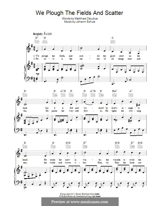 We Plow the Fields and Scatter: Para vocais e piano (ou Guitarra) by Johann Abraham Schulz