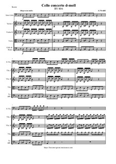 Concerto for Cello and Strings in D Minor, RV 406: Score, parts by Antonio Vivaldi