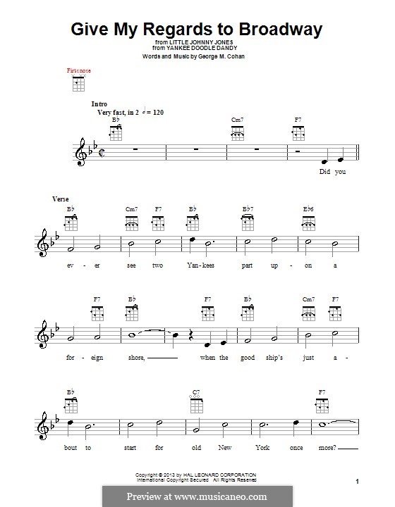 Give My Regards to Broadway: para ukulele by George Michael Cohan