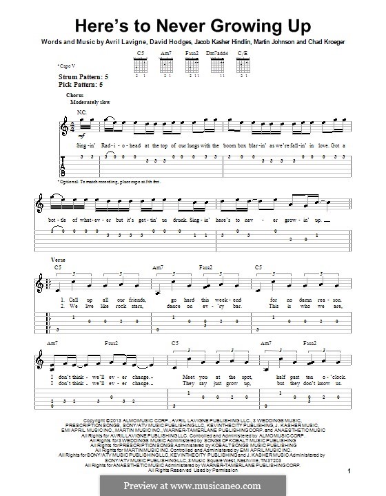 Here's To Never Growing Up: Para guitarra com guia by Avril Lavigne, Chad Kroeger, David Hodges, Jacob Kasher Hindlin, Martin Johnson