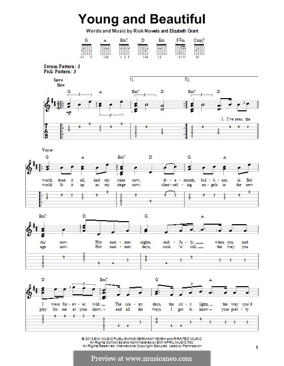 Young and Beautiful (Lana Del Ray): Para guitarra com guia by Rick Nowels, Elizabeth Grant