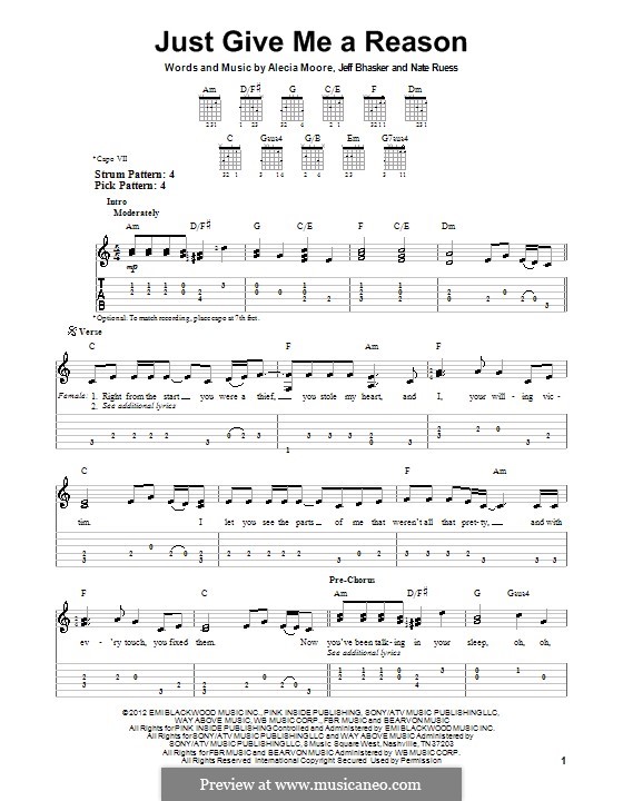 Just Give Me a Reason (Pink): Para guitarra com guia by Alecia Moore, Jeff Bhasker, Nathaniel Ruess