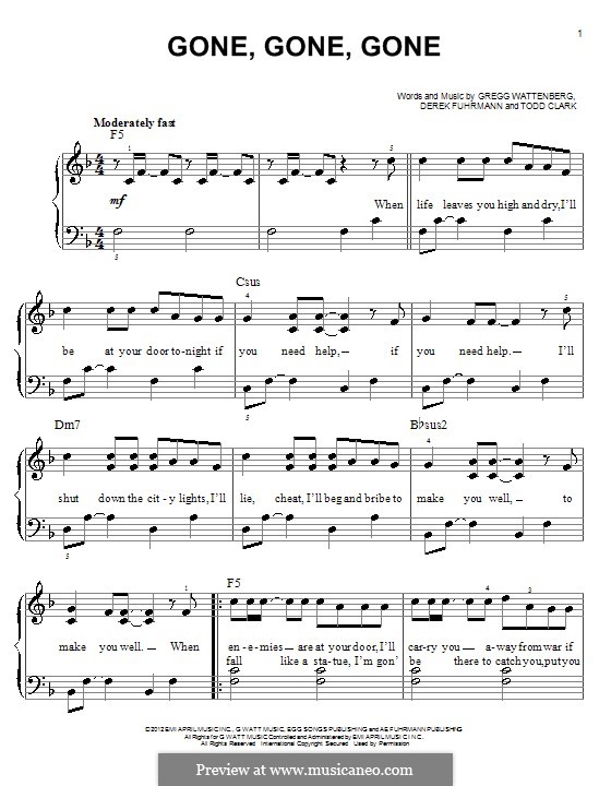 Gone, Gone, Gone: Para Piano by Gregg Wattenberg, Derek Fuhrmann