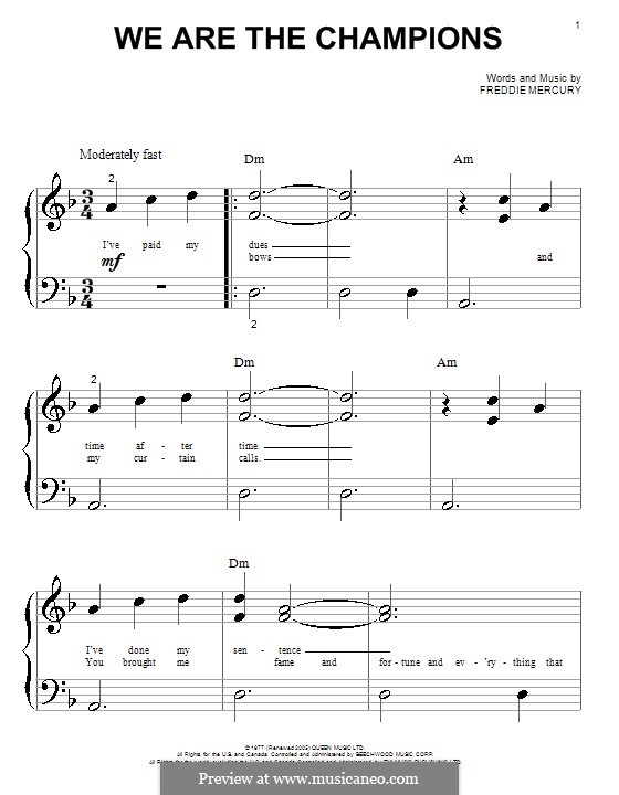 We are the Champions (Queen): Para Piano by Freddie Mercury