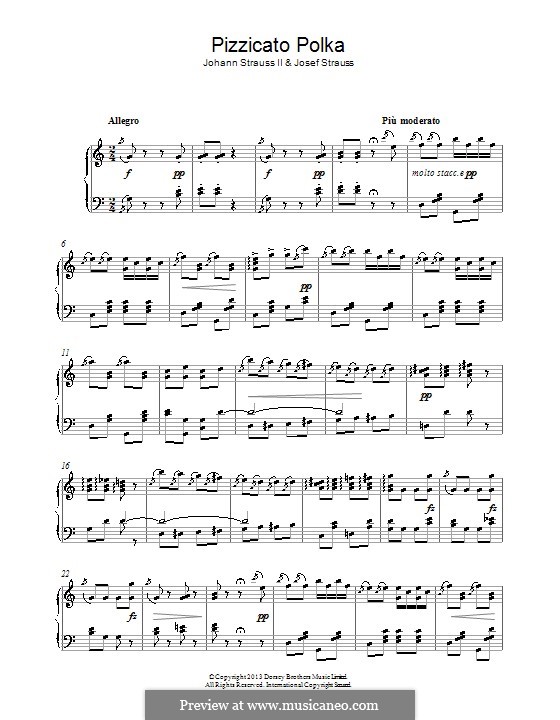 Pizzicato Polka: Para Piano by Johann Strauss (Sohn)