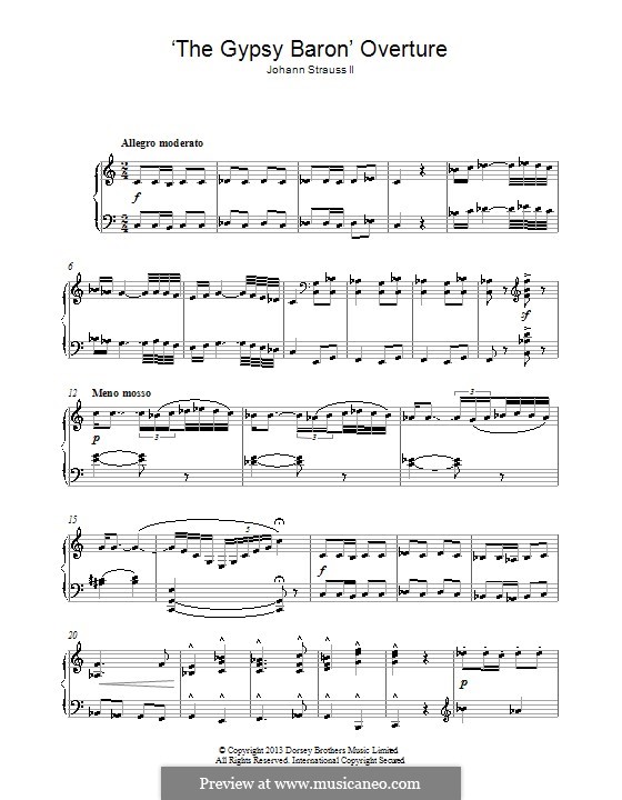 The Gypsy Baron: Overture, para piano by Johann Strauss (Sohn)