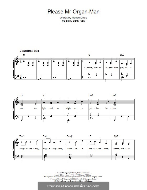 Please Mr Organ-Man: Para Piano by Betty Roe