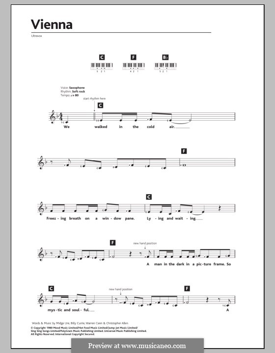 Vienna (Ultravox): para teclado by Billy Currie, Christopher Allen, Midge Ure, Warren Cann