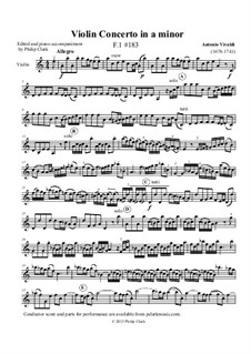 Concerto for Violin and Strings in A Minor: Arrangement for violin and piano – violin part, F1 No.183 by Antonio Vivaldi