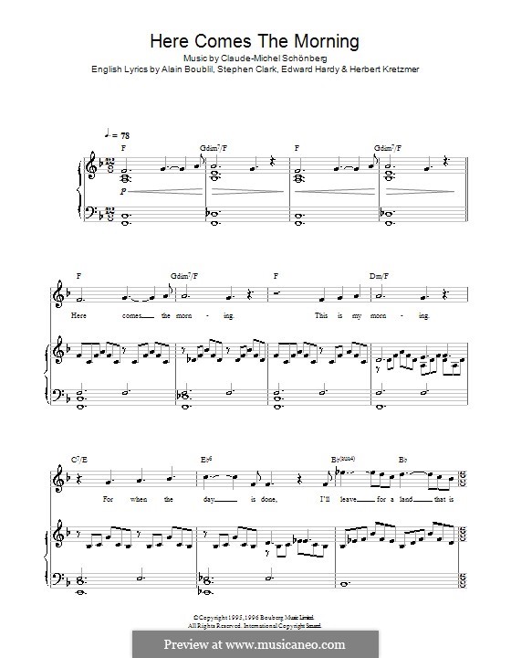 Here Comes the Morning: Para vocais e piano by Claude-Michel Schönberg