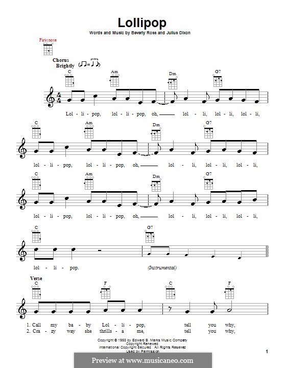 Lollipop (The Chordettes): para ukulele by Beverly Ross, Julius Dixon