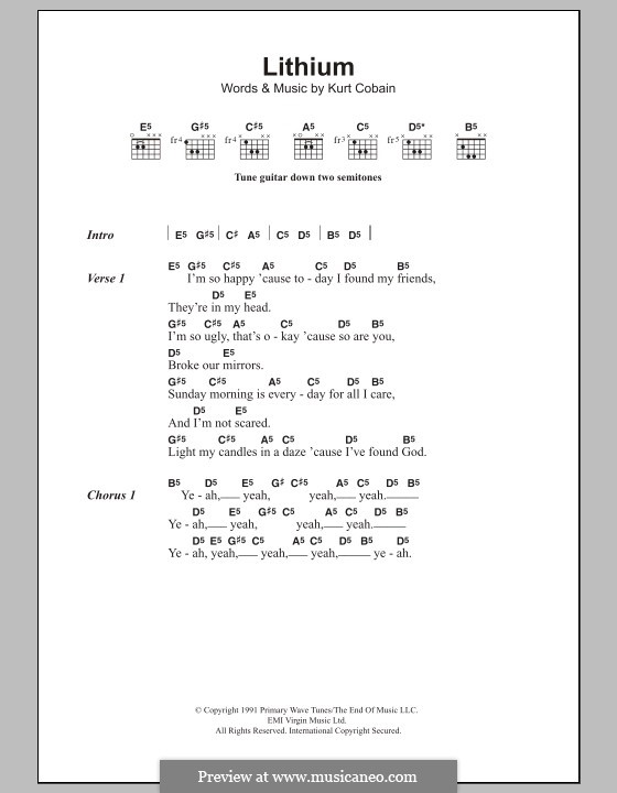 Lithium (Nirvana): Letras e Acordes by Kurt Cobain