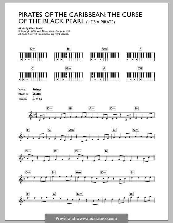 He's a Pirate (from Pirates of the Caribbean: The Curse of the Black Pearl): para teclado by Klaus Badelt