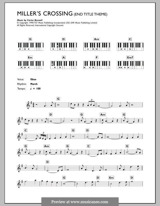 Miller's Crossing (End Titles): para teclado by Carter Burwell