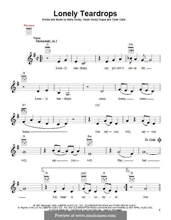 Lonely Teardrops: para ukulele by Berry Gordy, Gwen Gordy Fuqua, Tyran Carlo