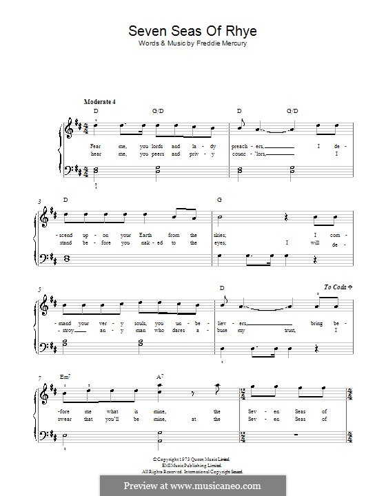 Seven Seas of Rhye (Queen): Para Piano by Freddie Mercury