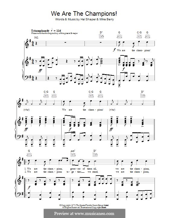 We are the Champions (Queen): Para vocais e piano (ou Guitarra) by Freddie Mercury