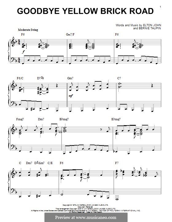 Goodbye Yellow Brick Road: For piano (jazz version) by Elton John