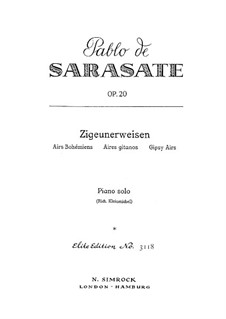 Zigeunerweisen (Gypsy Airs), Op.20: arranjo para piano by Pablo de Sarasate