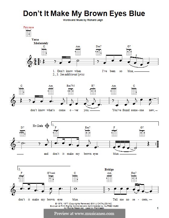 Don't It Make My Brown Eyes Blue (Crystal Gayle): para ukulele by Richard Leigh